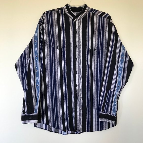Panhandle Slim Other - Panhandle Slim Men's Band Collar Western Shirt with Yoke Overlay Blue Stripe